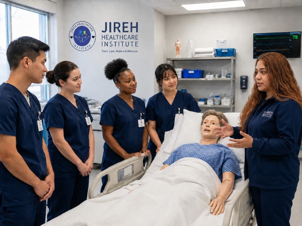 Jireh Healthcare Institute instructor leading students through hands-on clinical skills training.